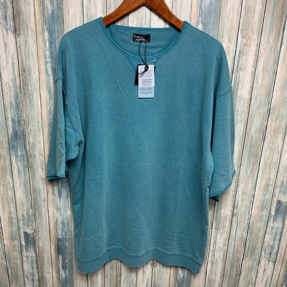 ZARA Man Short Sleeve Sweatshirt Dyed Teal Sz M - Picture 2 of 7